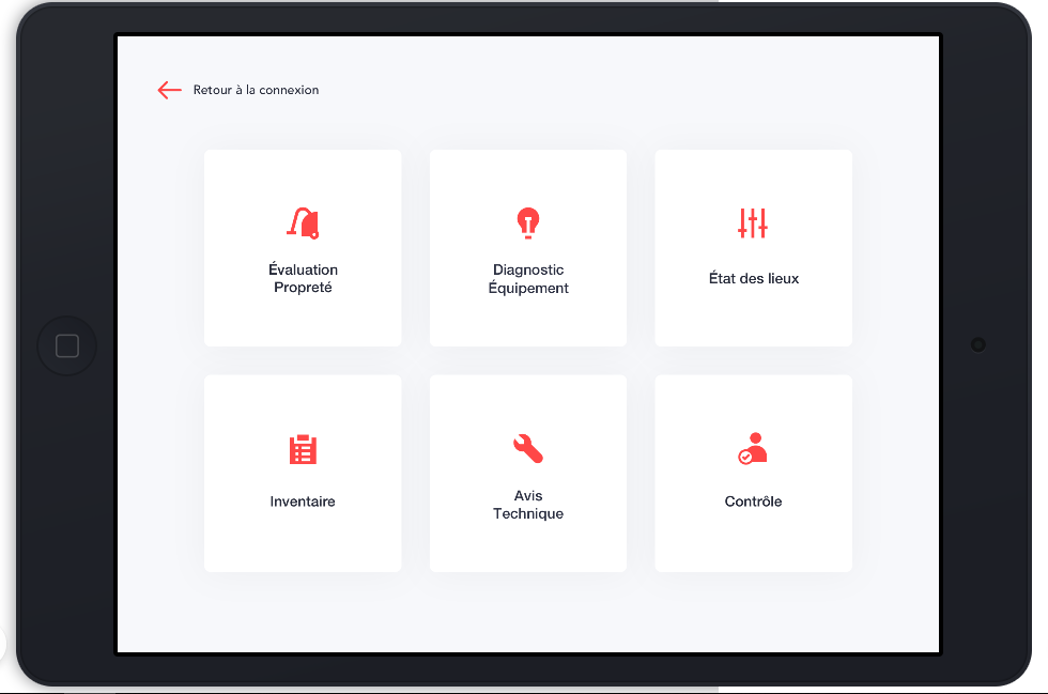 Menu de choix du process sur tablette